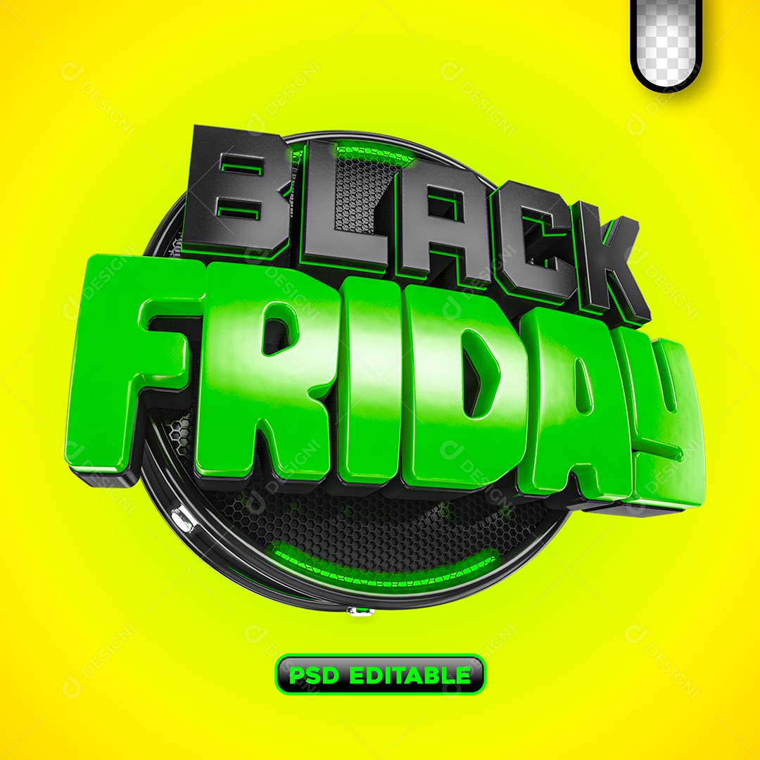 Black Friday Selo 3D Verde e Preto Elemento 3D para Composição PSD