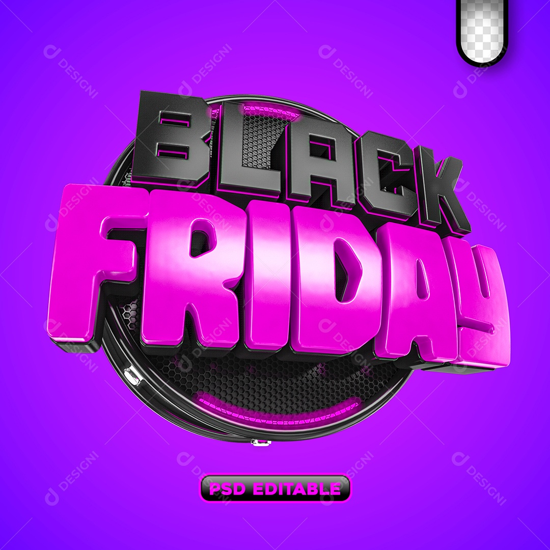 Black Friday Selo 3D Lilás e Preto Elemento 3D para Composição PSD