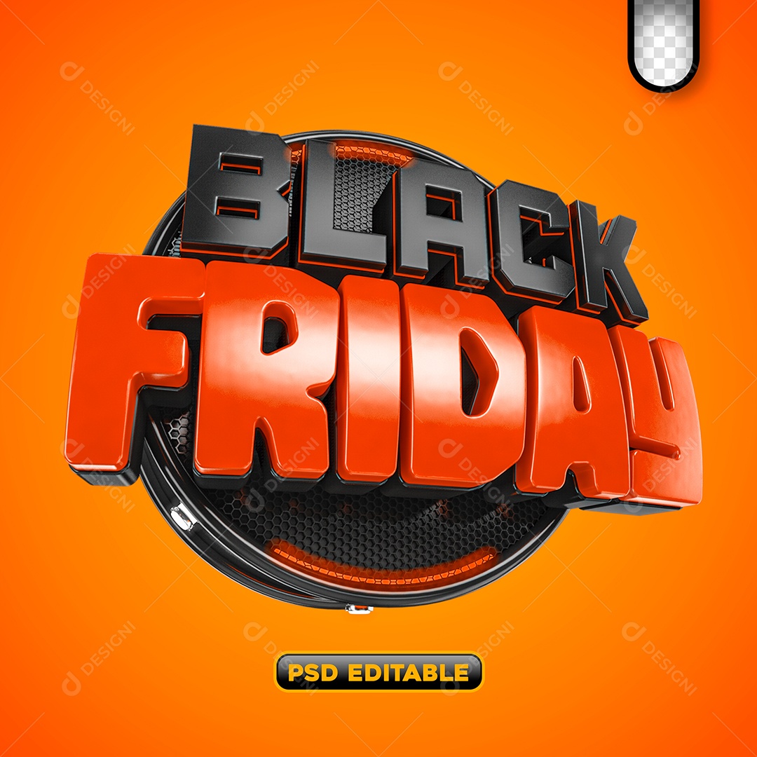 Black Friday Selo 3D Laranja e Preto Elemento 3D para Composição PSD