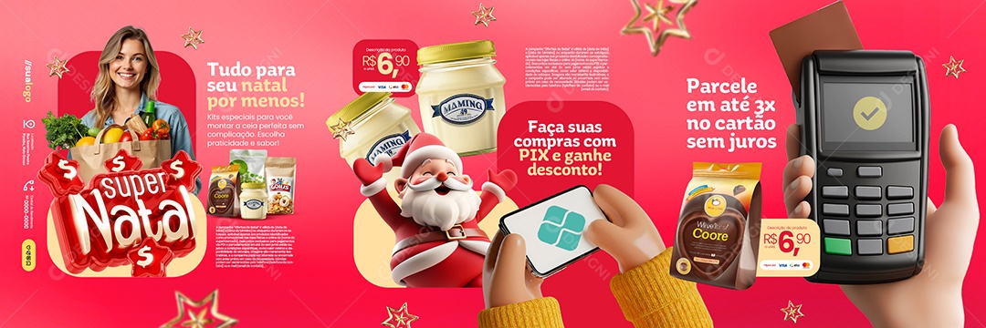 Carrossel Supermercado Super Natal Social Media PSD Editável