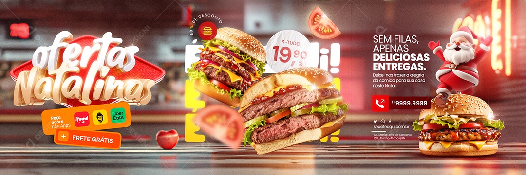 Carrossel Ofertas de Natal Hamburgueria Social Media PSD Editável