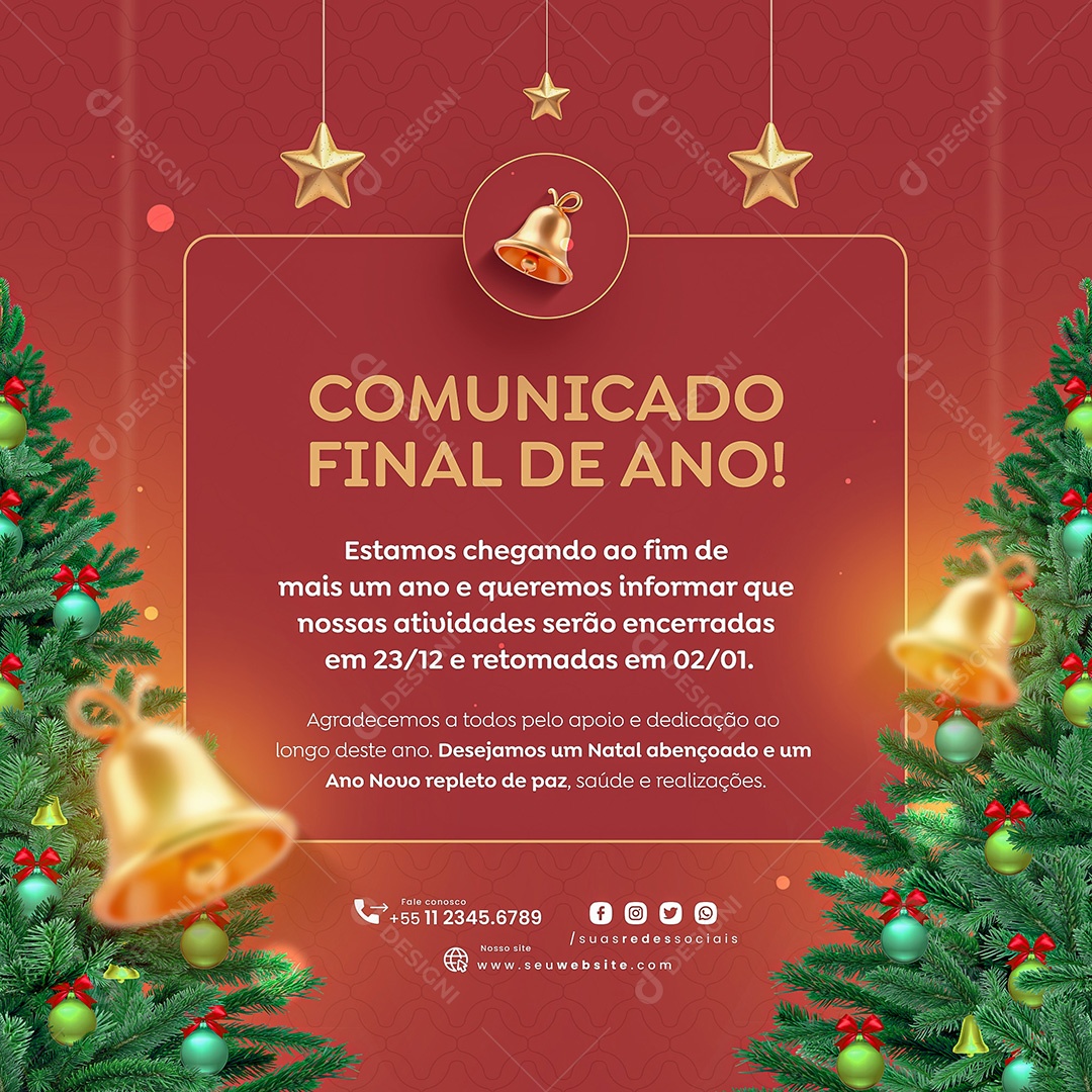 Comunicado Recesso Natalino Social Media PSD Editável