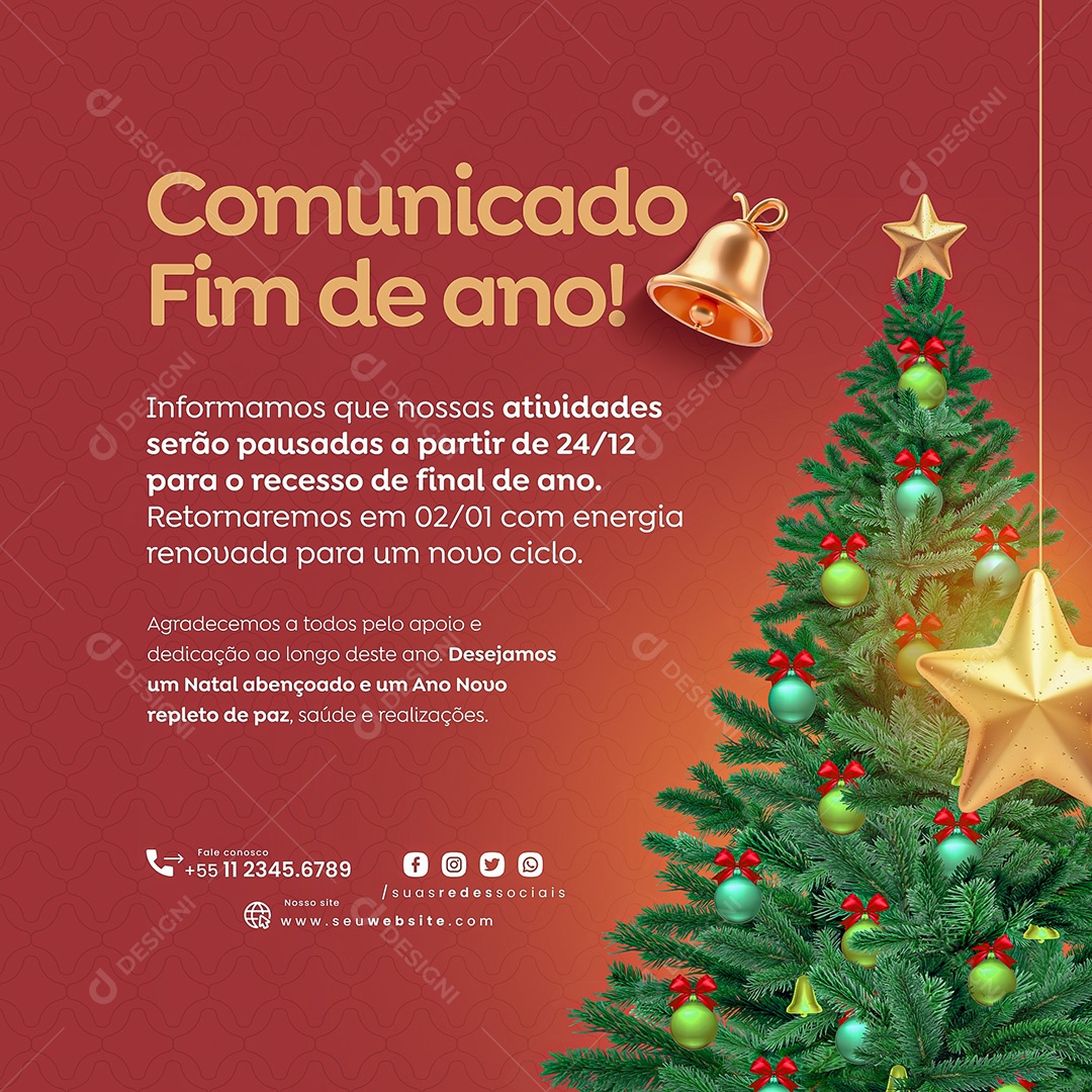 Comunicado Recesso Natalino Social Media PSD Editável