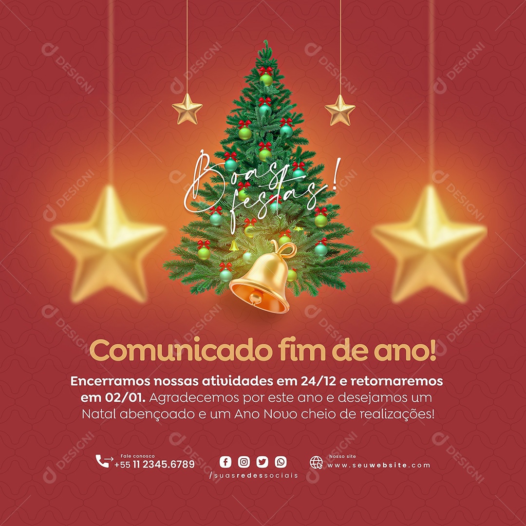 Comunicado Recesso Natalino Social Media PSD Editável