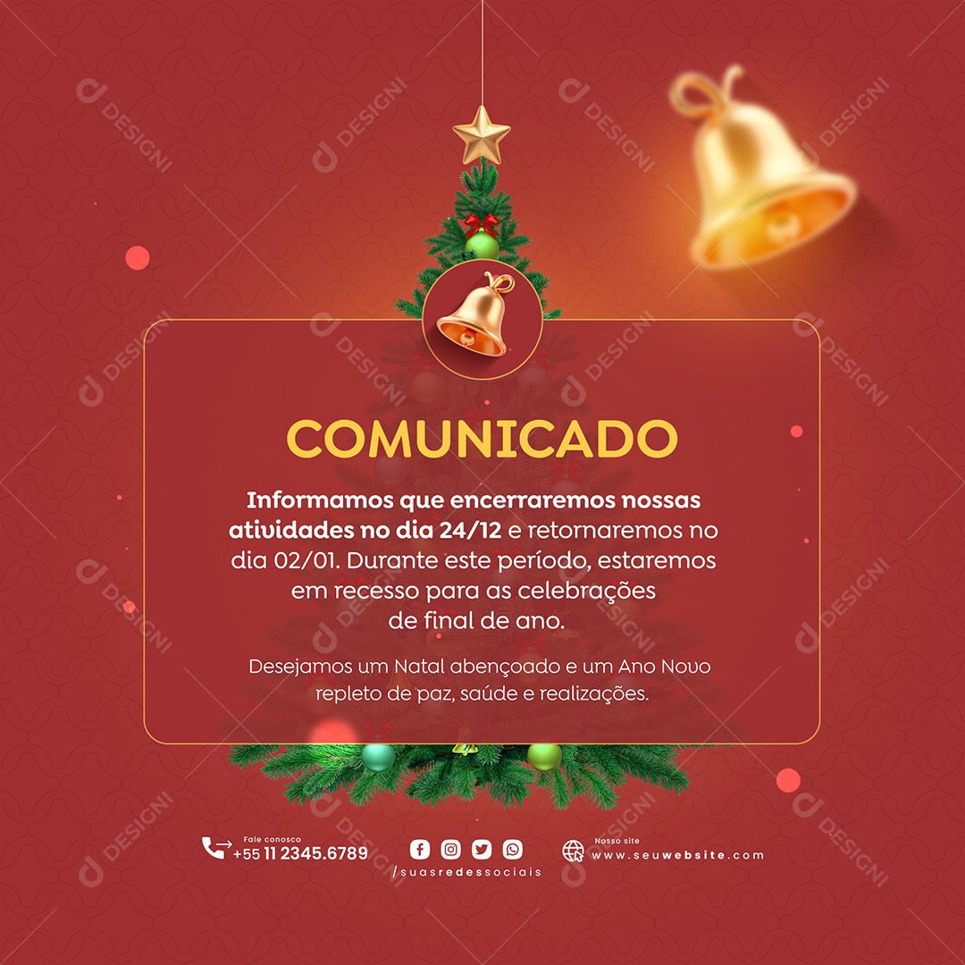 Comunicado Recesso Natalino Social Media PSD Editável