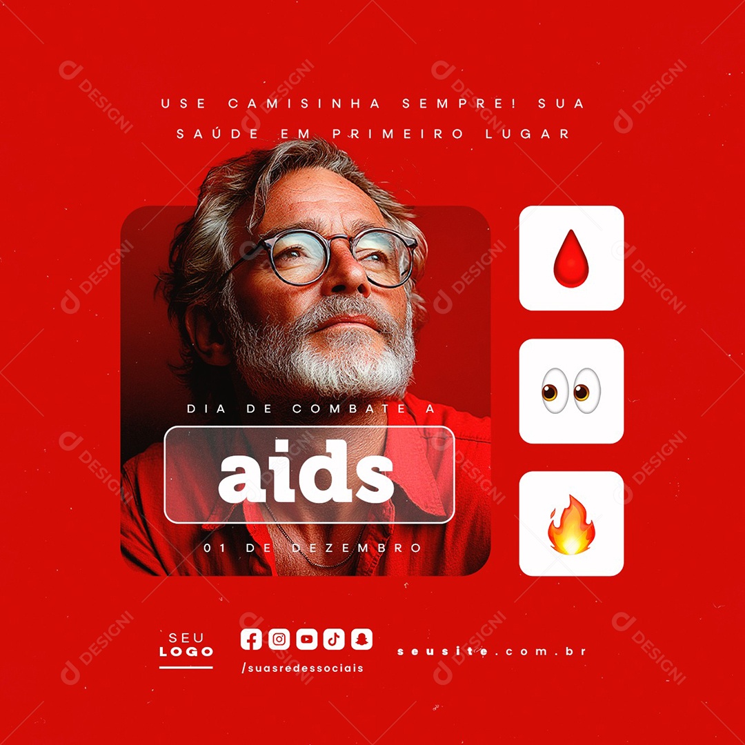 Dia de combate a Aids 1 de Dezembro Social Media PSD Editável