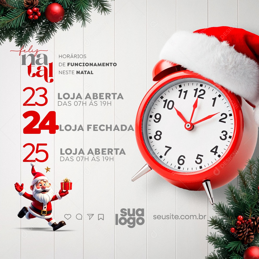 Comunicado Horário de Natal Social Media PSD Editável
