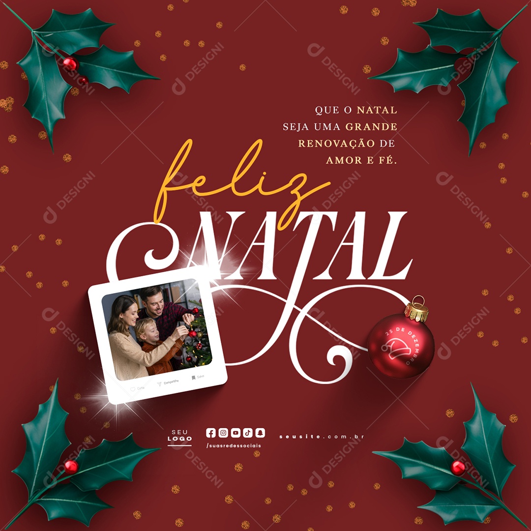 Feliz Natal 25 de Dezembro Social Media PSD Editável