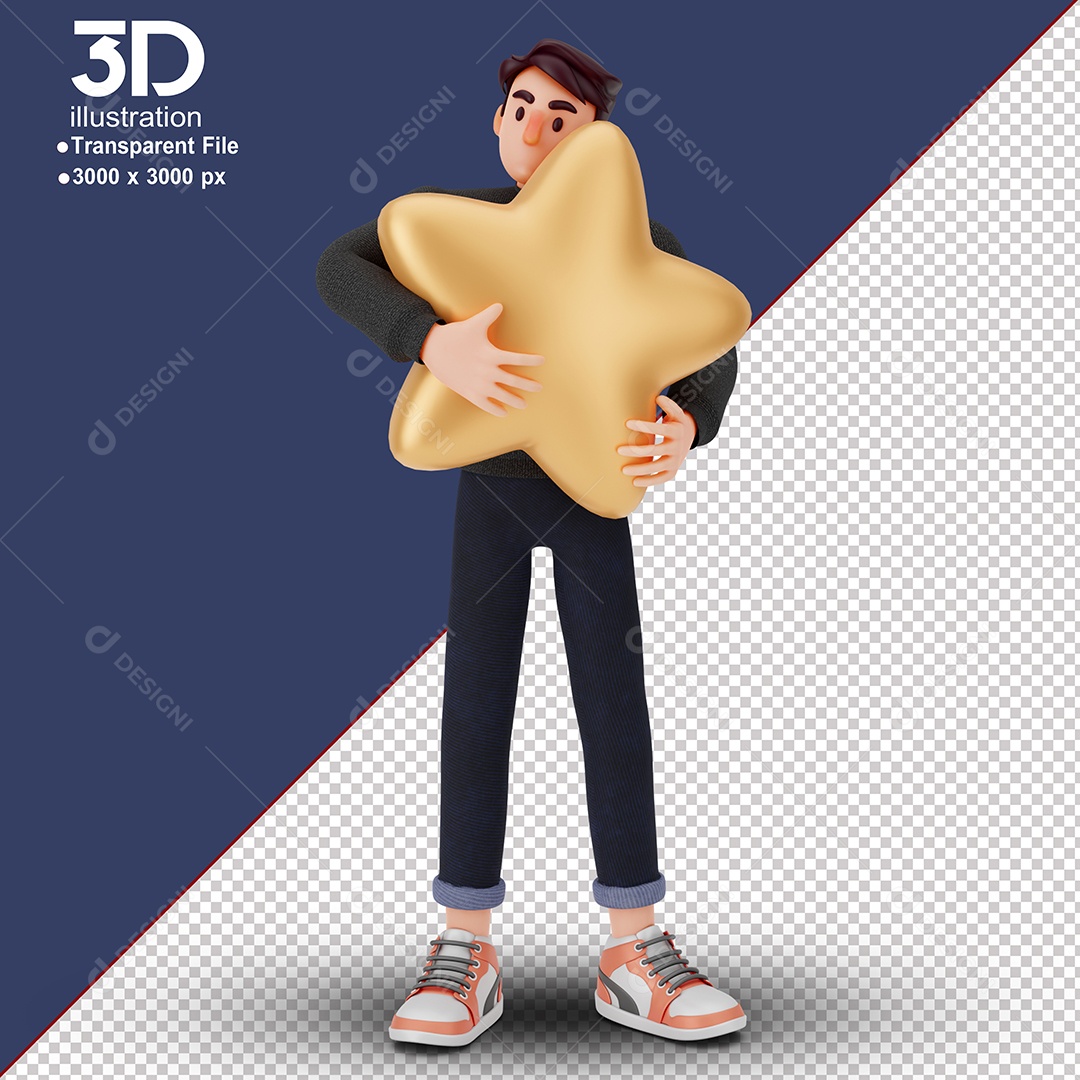 Personagem Segurando Estrela Elemento 3D Composição PSD