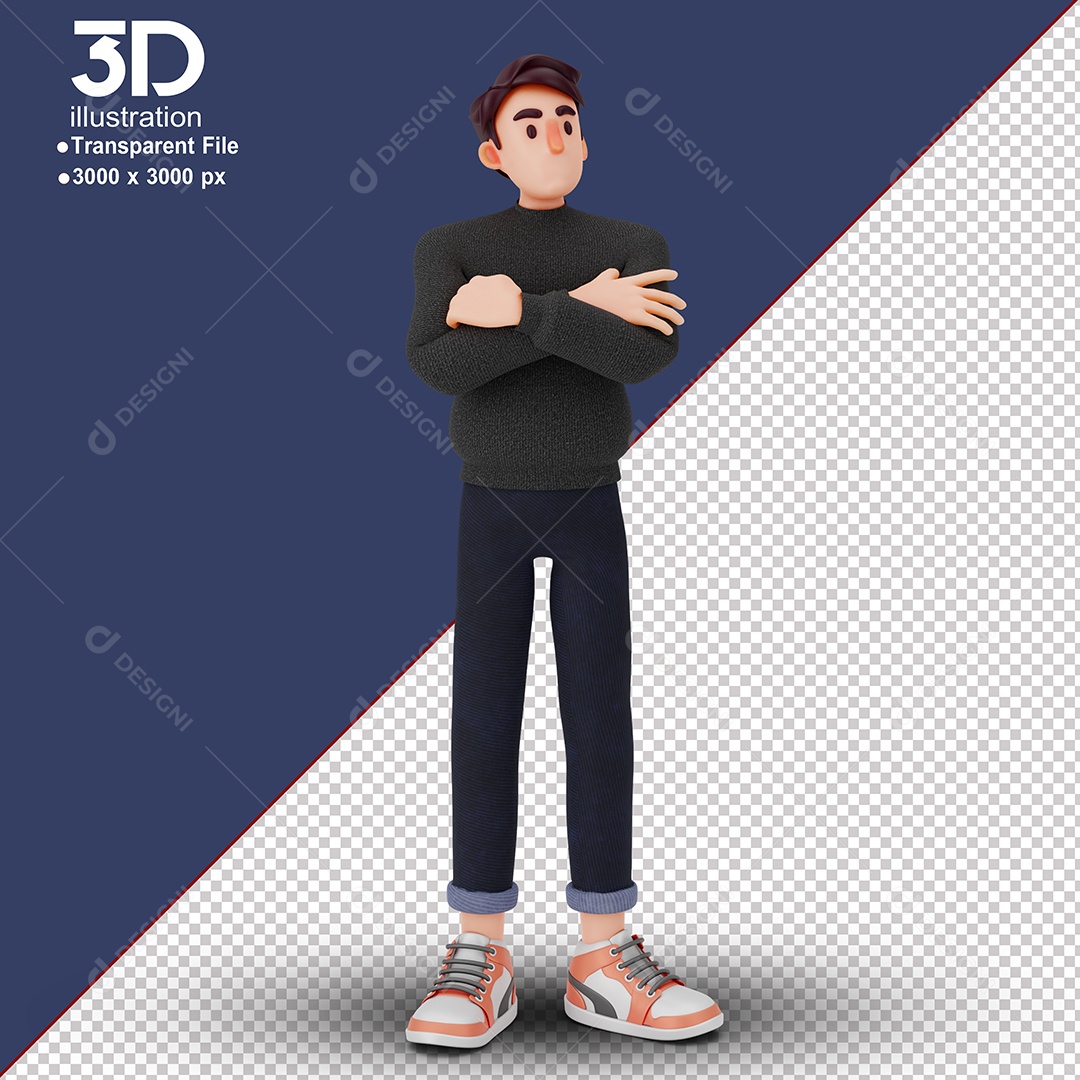 Personagem de Baços Cruzados Elemento 3D Composição PSD