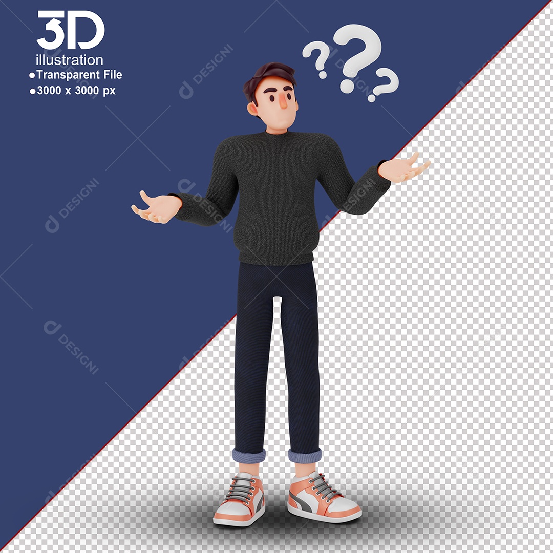 Personagem com Pontos de Interrogação Elemento 3D para Composição PSD