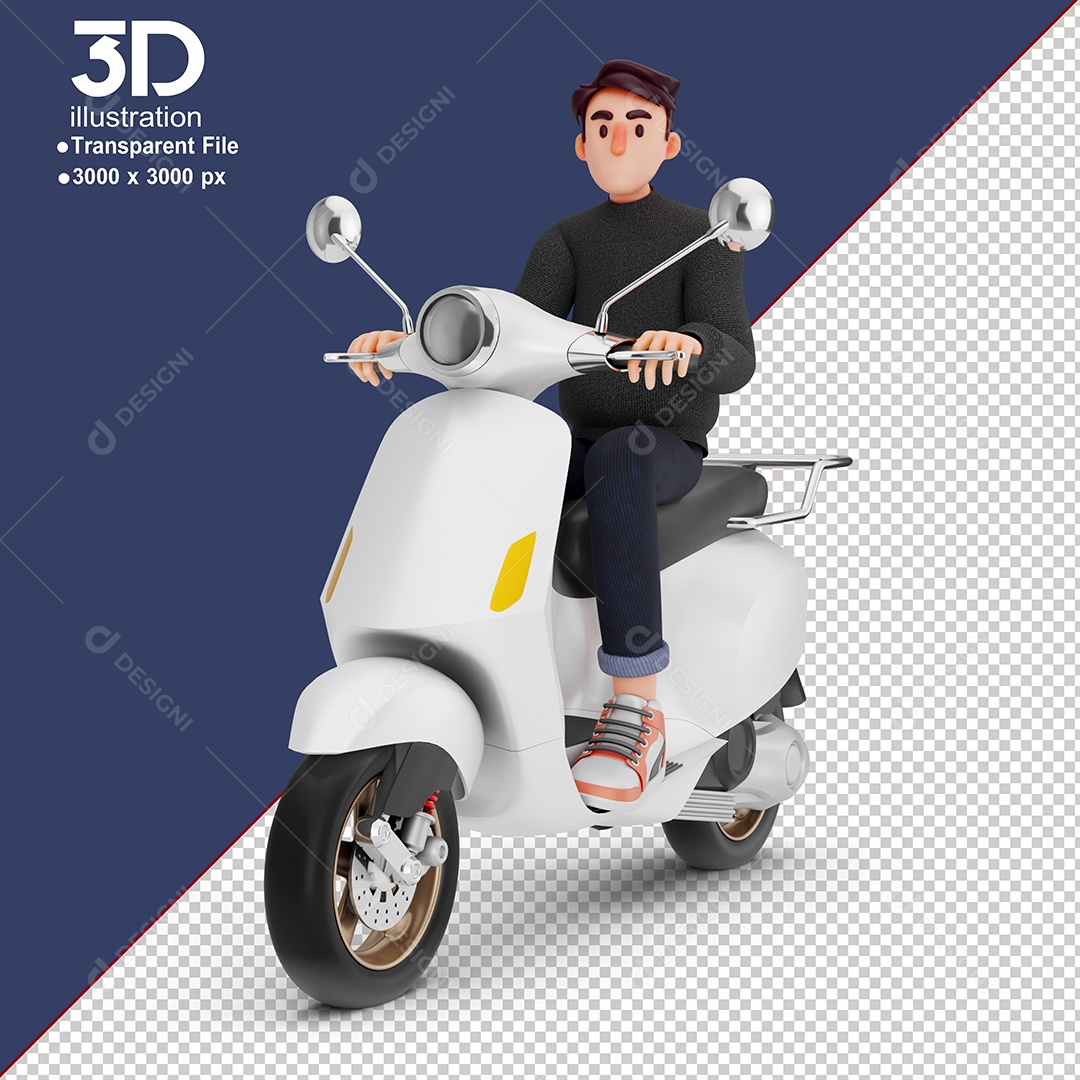 Personagem Pilotando Moto Elemento 3D para Composição PSD