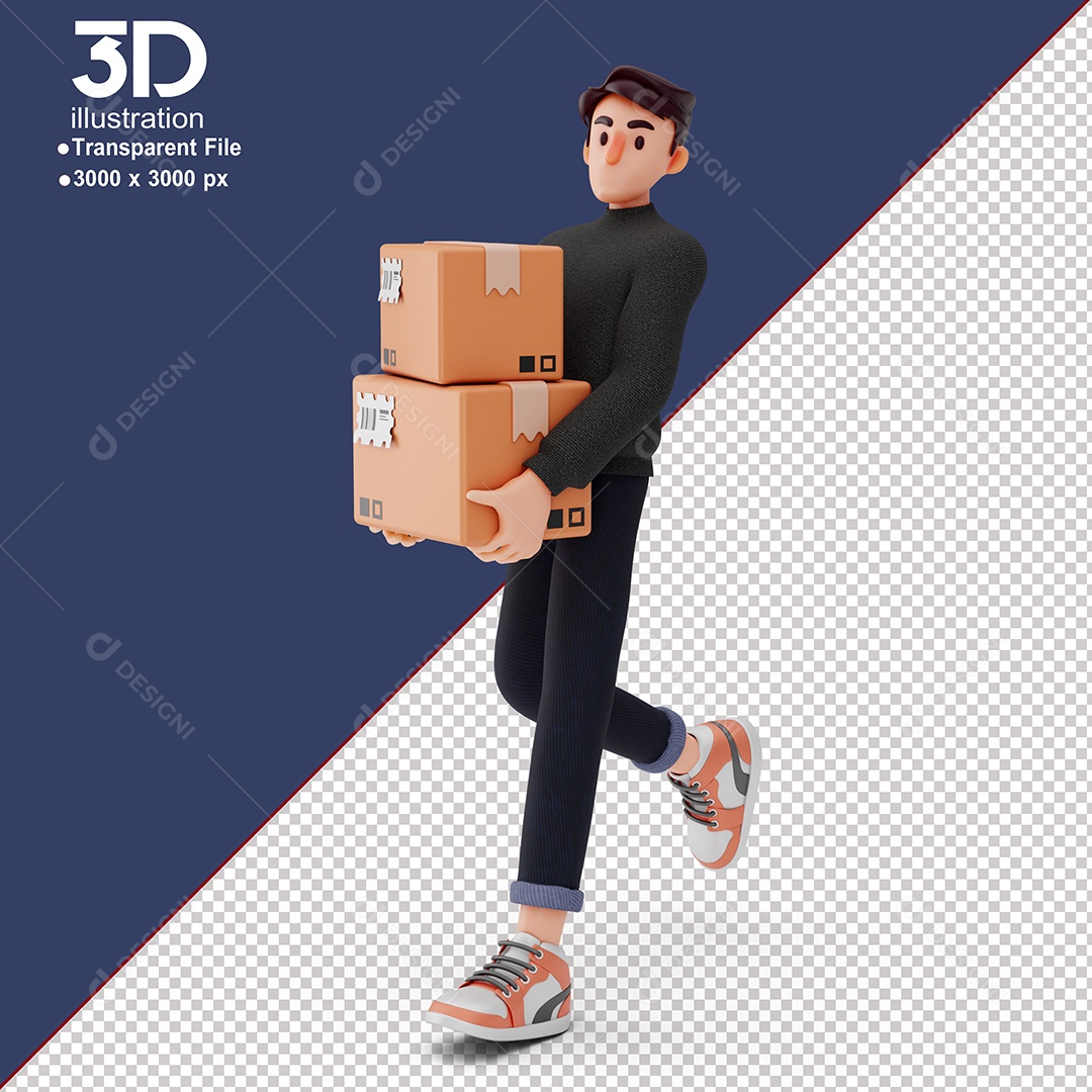 Personagem Segurando Caixas Elemento 3D para Composição PSD
