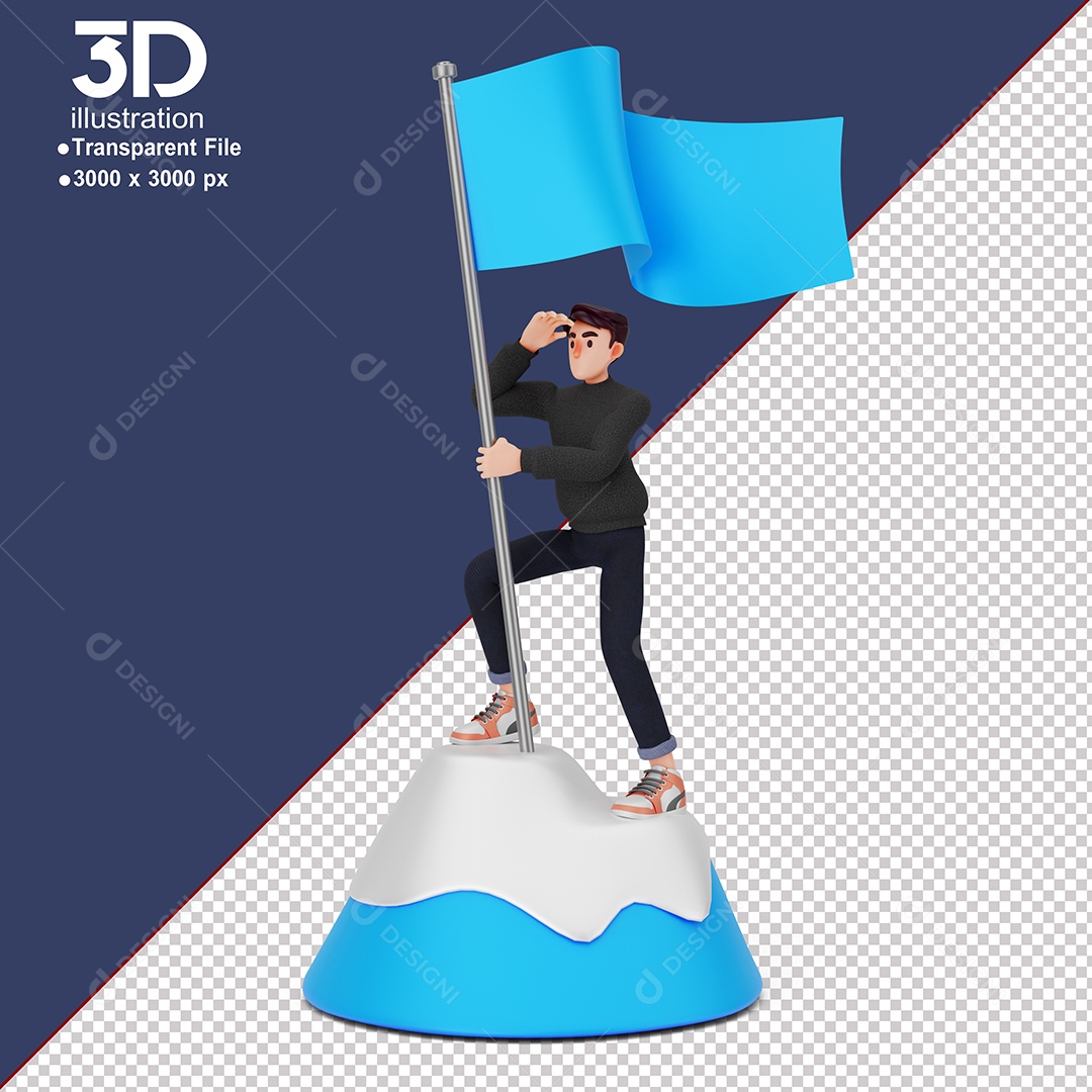 Personagem Segurando Bandeira Azul Elemento 3D para Composição PSD