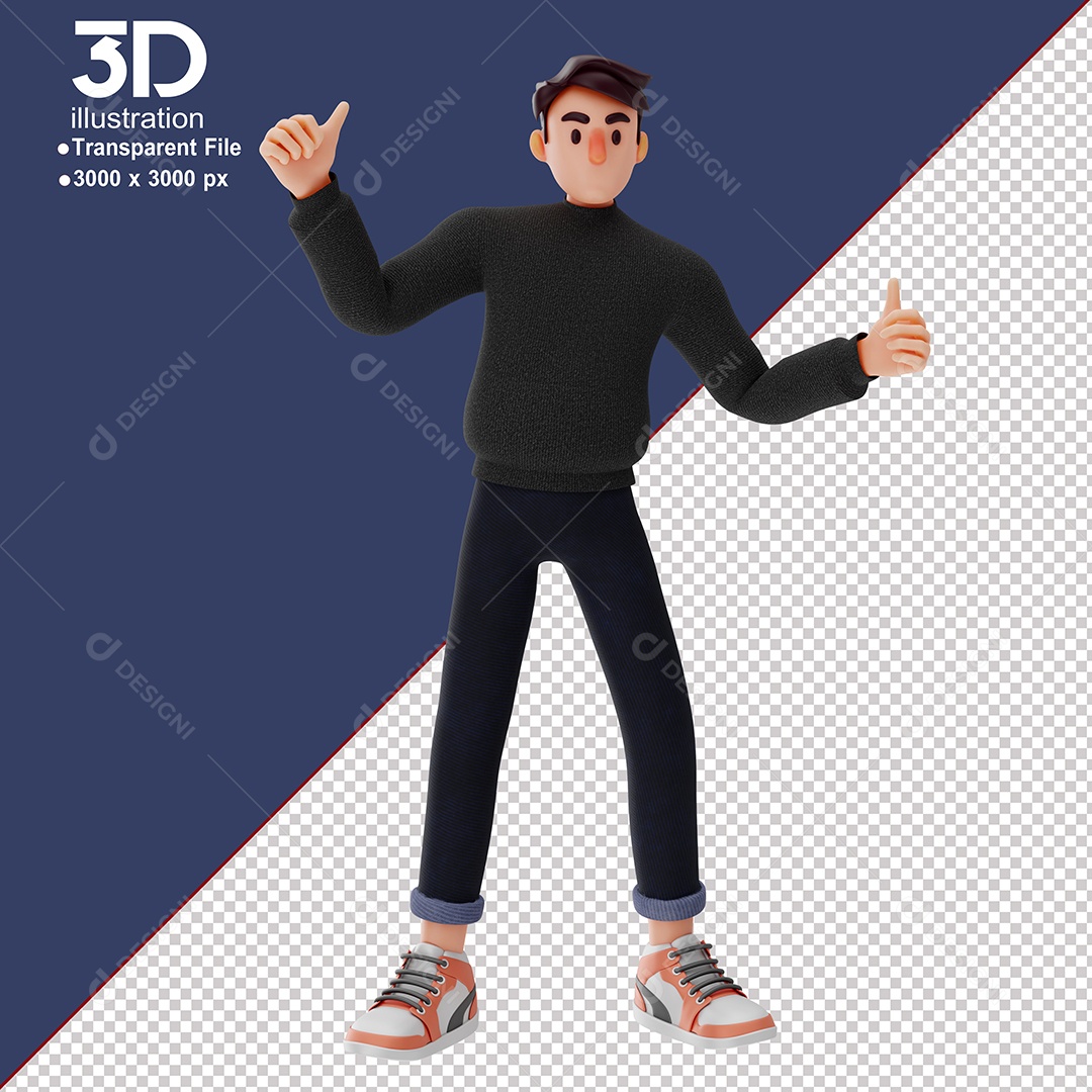 Personagem Fazendo Sinal de Positivo Elemento 3D para Composição PSD