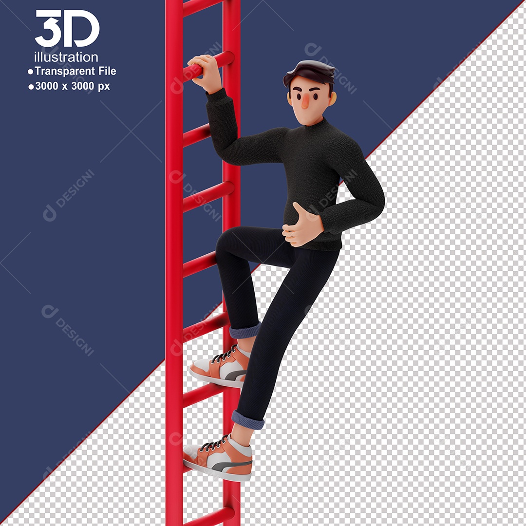 Personagem Subindo em Uma Escada Elemento 3D para Composição PSD