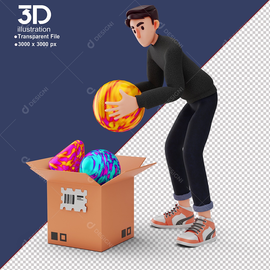 Personagem Segurando Bola Colorida Elemento 3D para Composição PSD