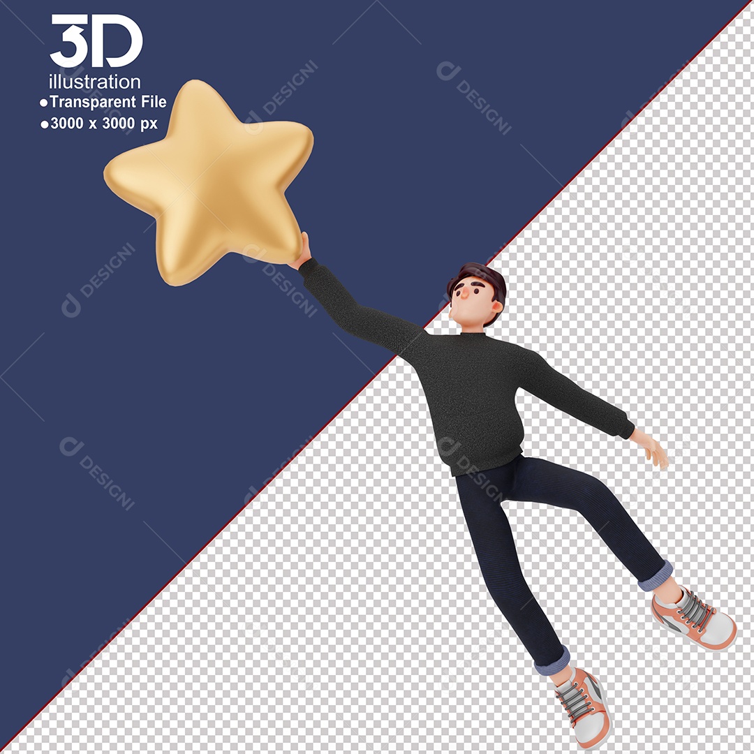 Personagem Voando Segurando Estrela Elemento 3D para Composição PSD