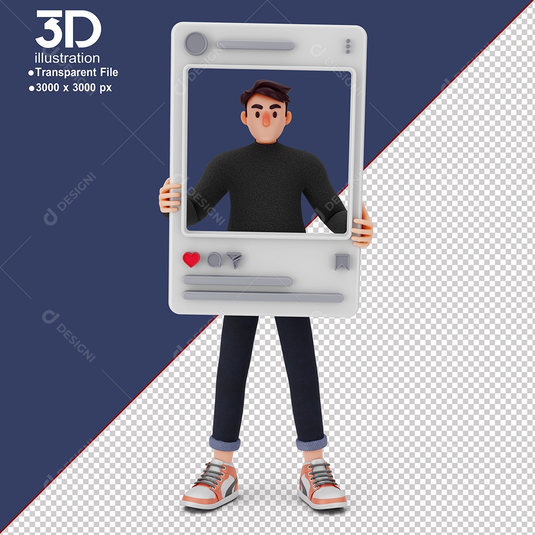 Personagem em Uma Tela de Celular Elemento 3D para Composição PSD
