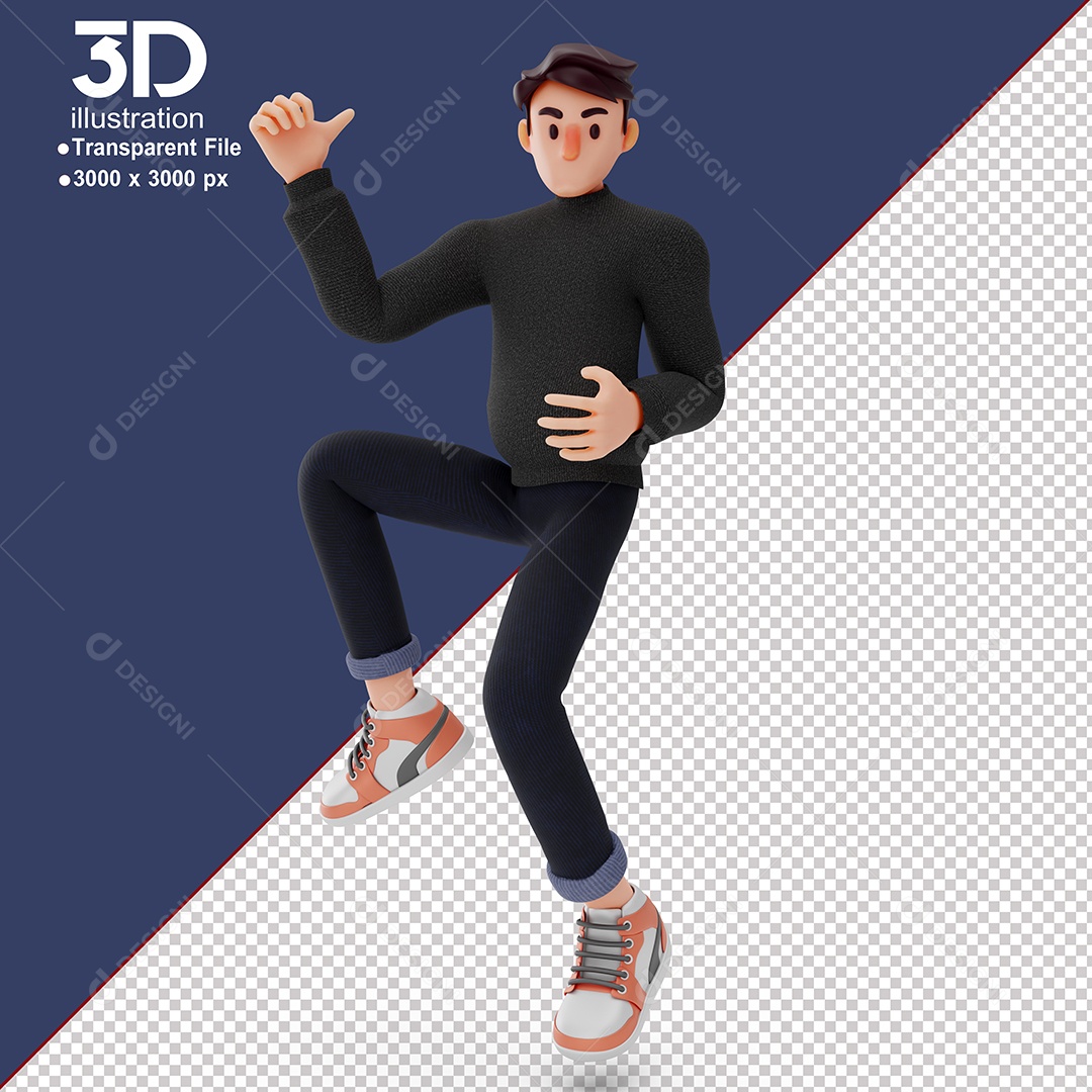 Personagem Pulando Feliz Elemento 3D para Composição PSD