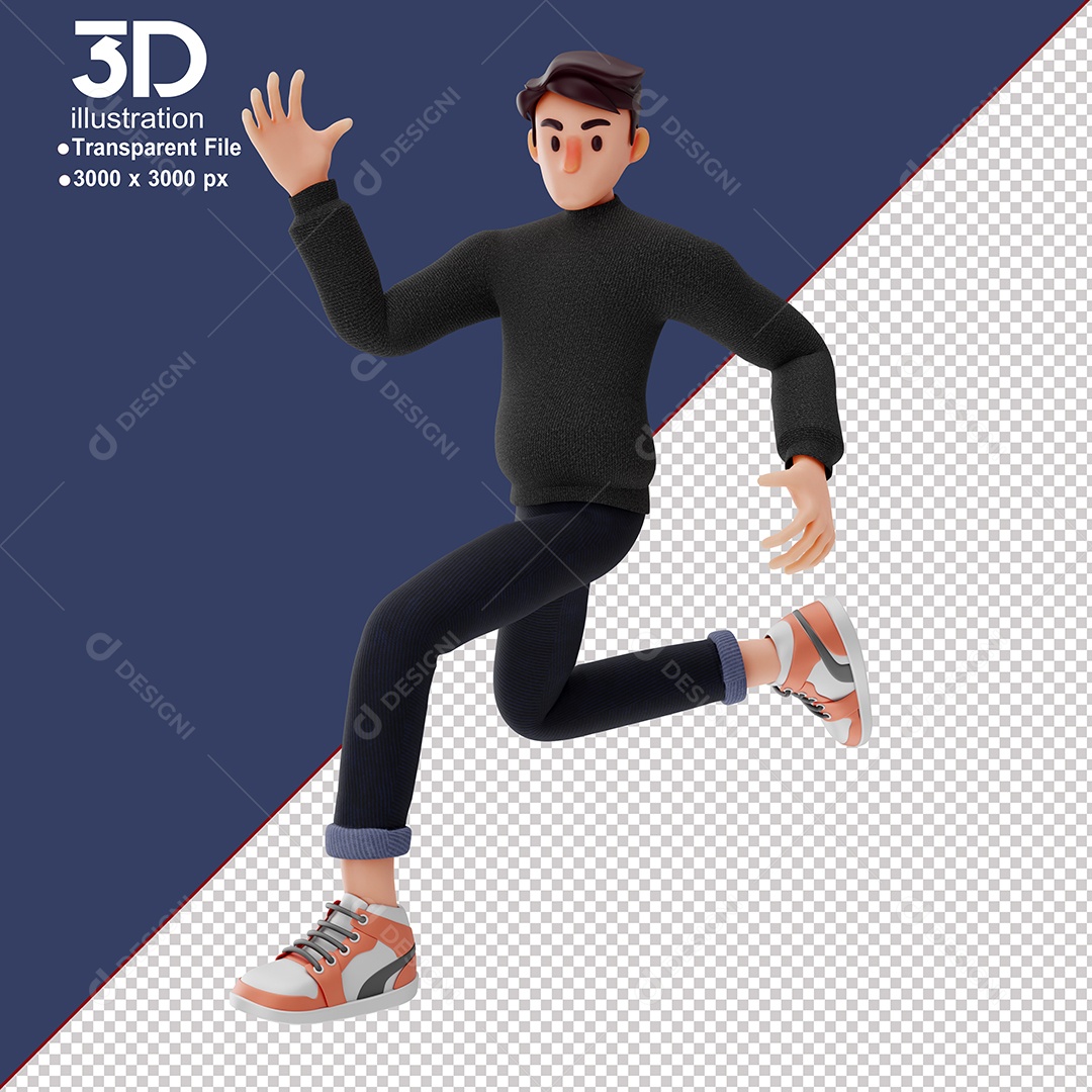 Personagem Pulando Feliz Elemento 3D para Composição PSD