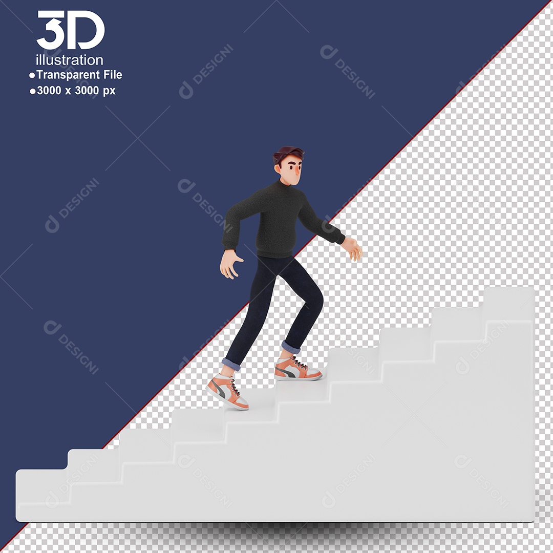 Personagem Subindo Sobre Escadas Elemento 3D para Composição PSD