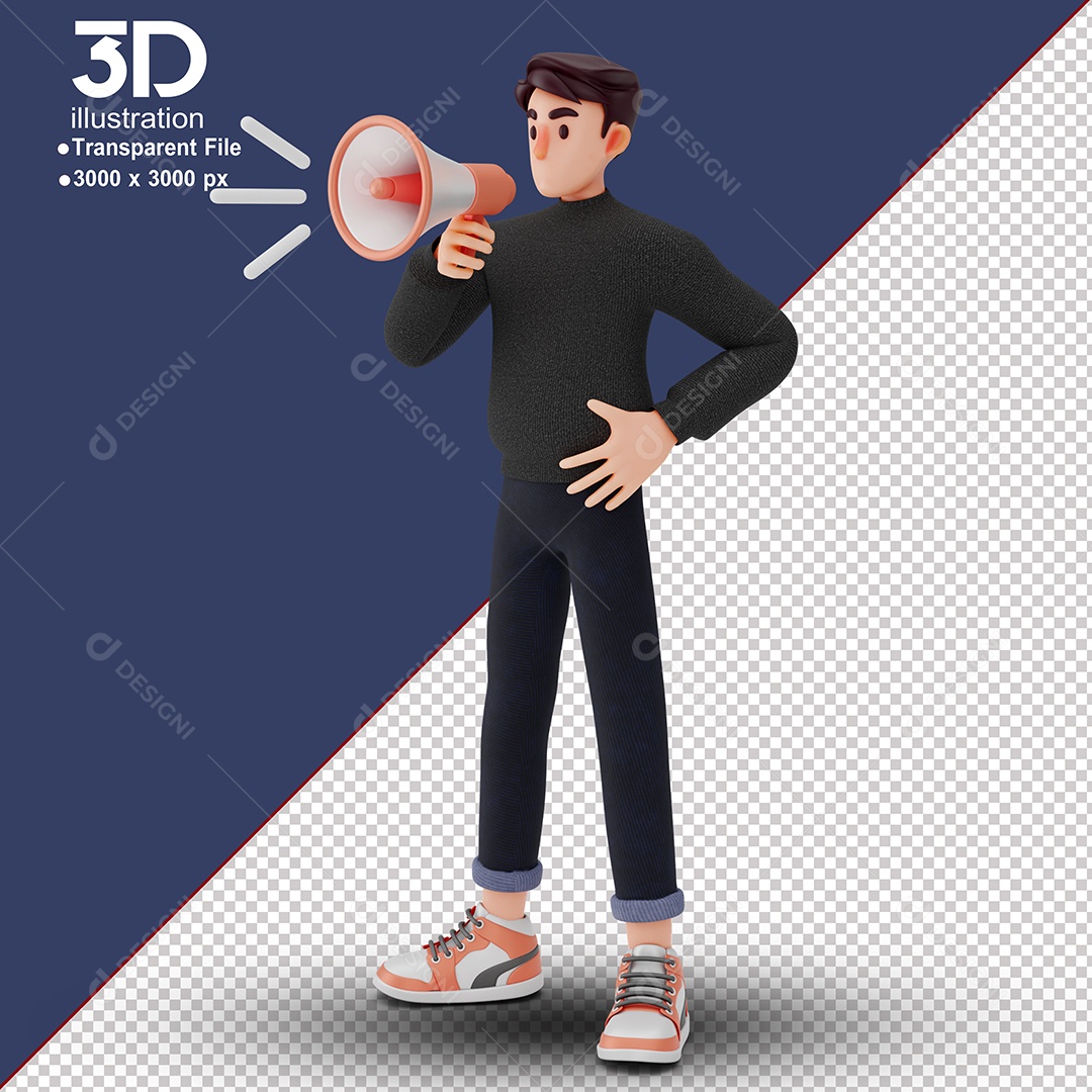 Personagem Fazendo Comunicado em Alto Falante Elemento 3D para Composição PSD
