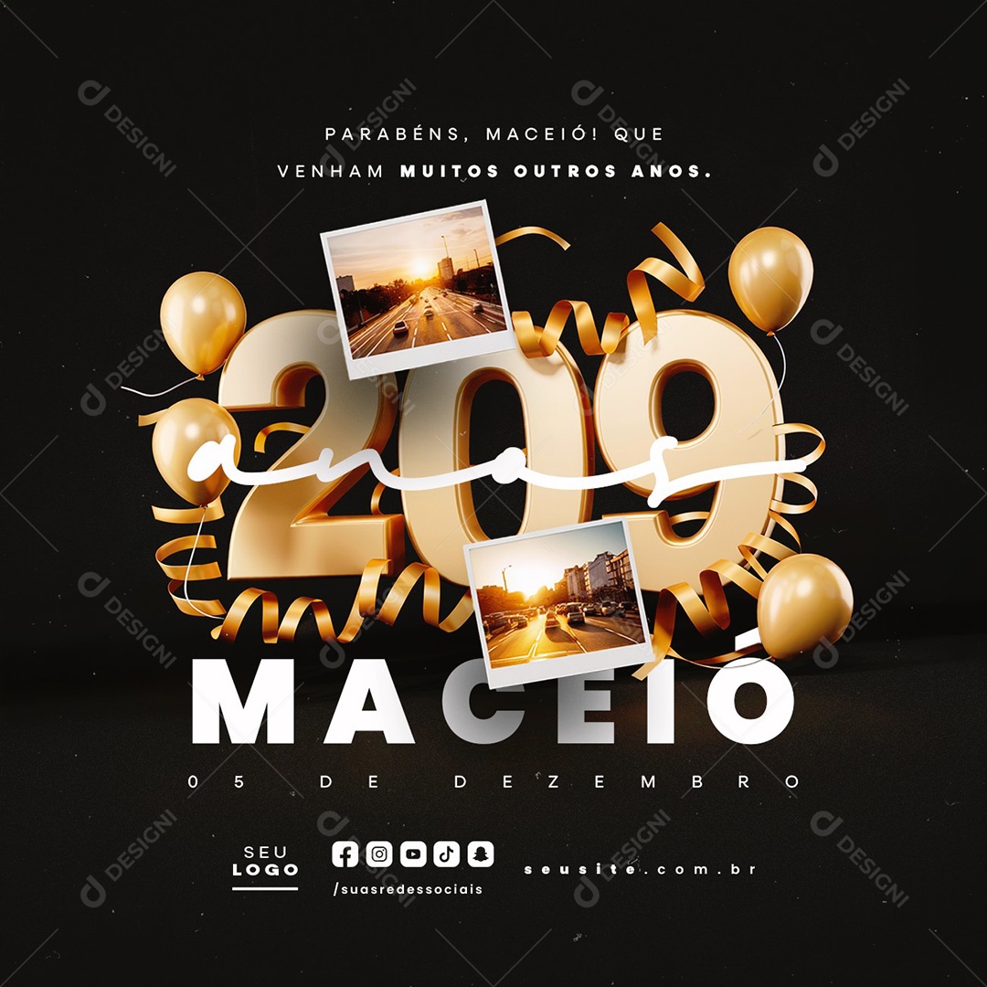 Aniversário Maceió Parabéns Social Media PSD Editável