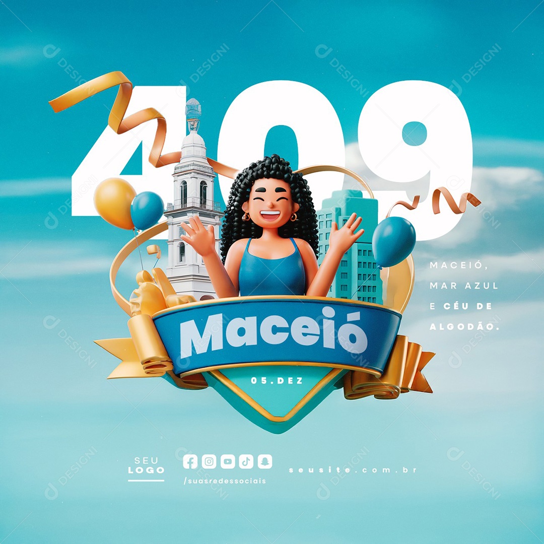 Aniversário Maceió Parabéns Social Media PSD Editável