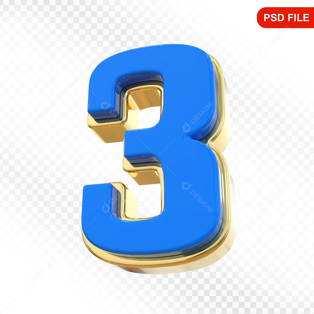 Números 3 Colorido Elemento 3D Para Composição PSD