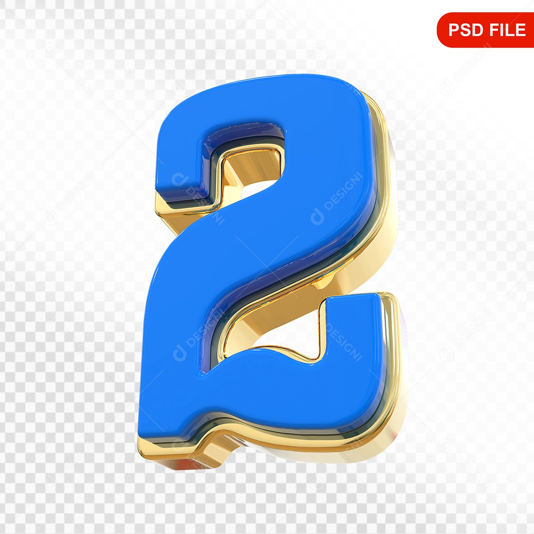 Números 2 Colorido Elemento 3D Para Composição PSD