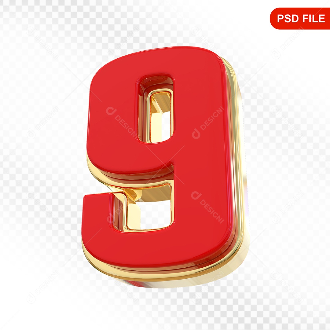 Número 9 Colorido Elemento 3D Para Composição PSD