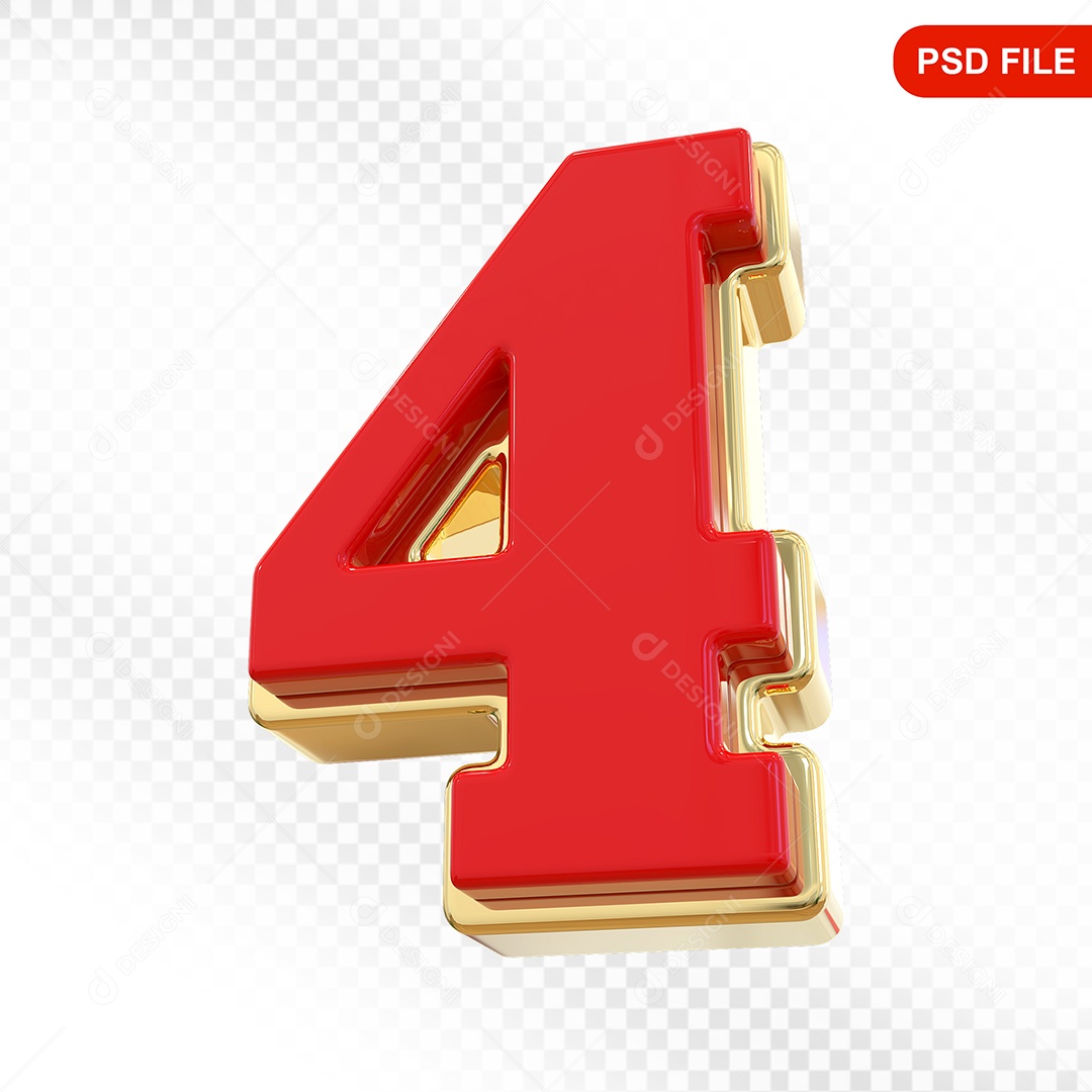 Número 4 Colorido Elemento 3D Para Composição PSD