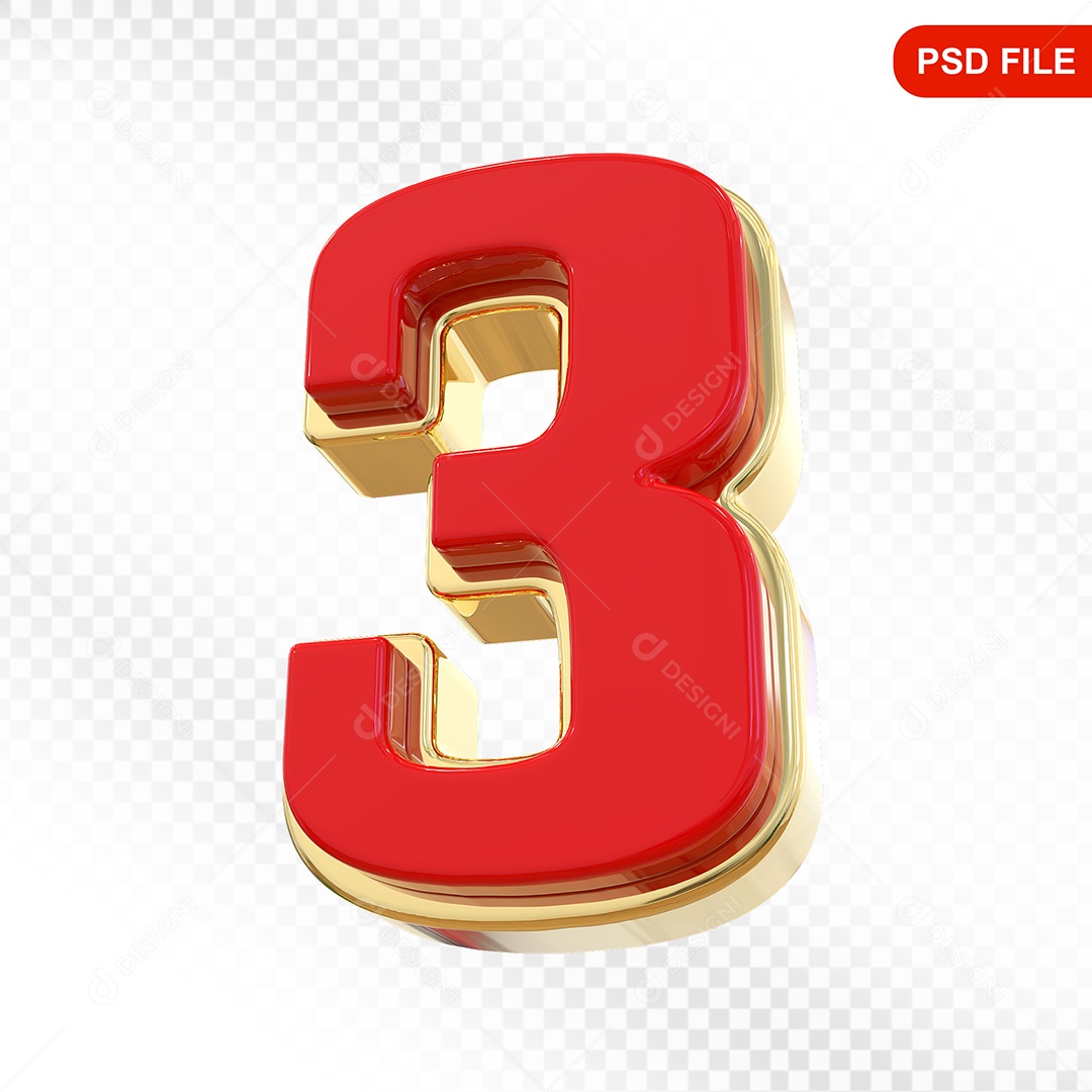 Número 3 Colorido Elemento 3D Para Composição PSD