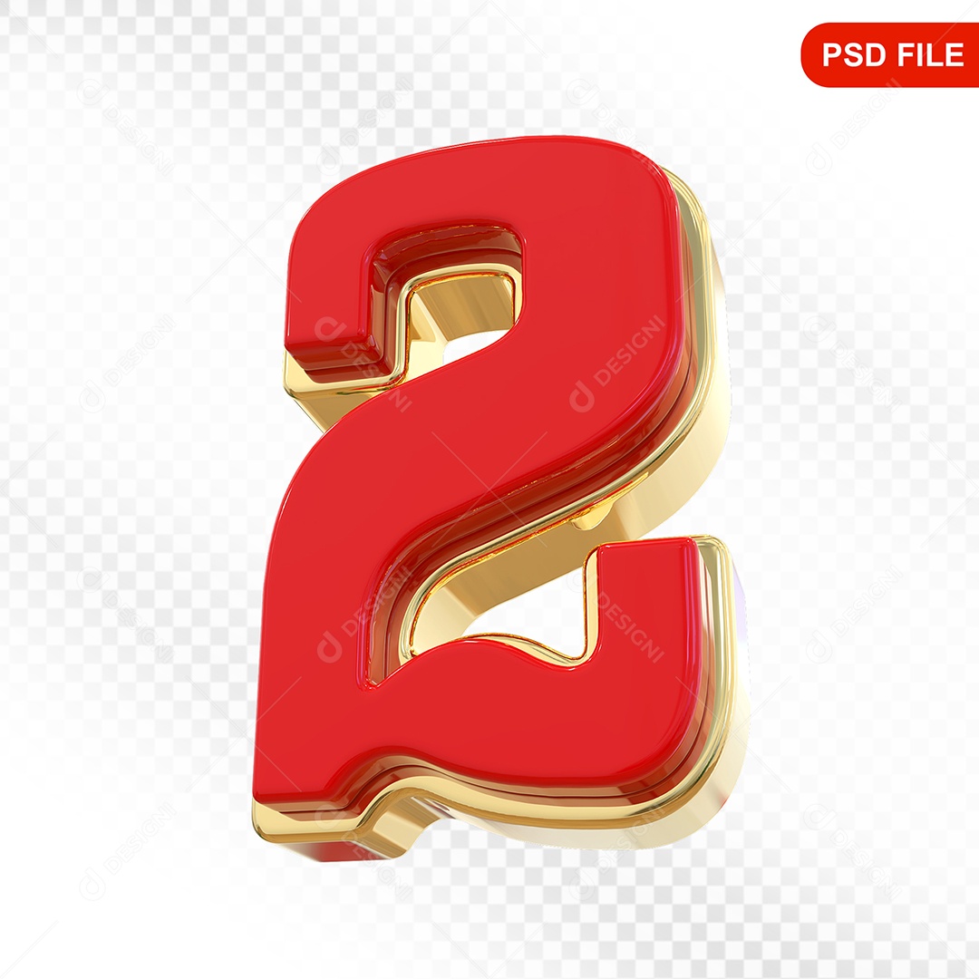 Number 2 Colorful 3D Element For PSD Composition