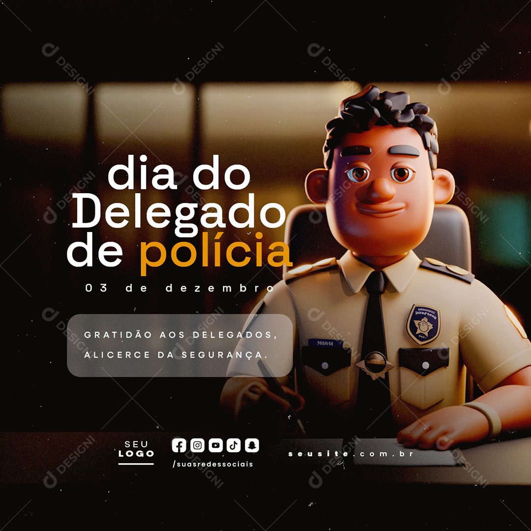 Dia do Delegado de Polícia 03 de Dezembro Social Media PSD Editável