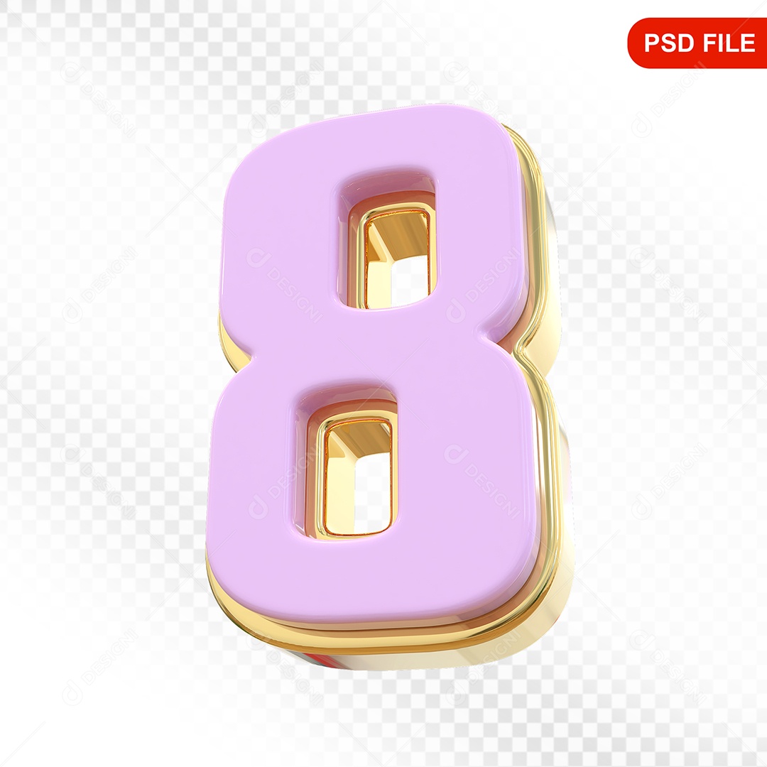Número 8 Colorido Elemento 3D Para Composição PSD