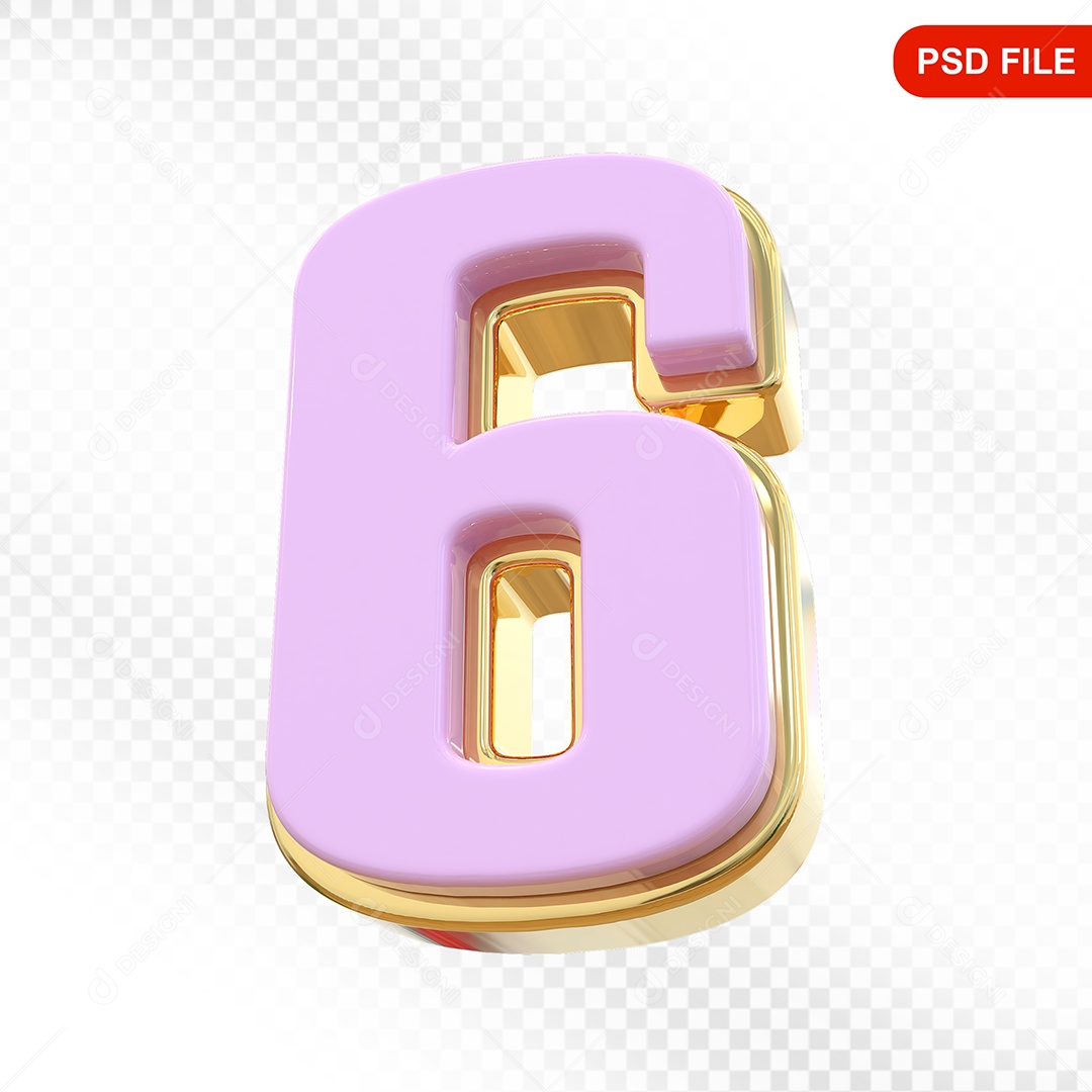 Número 6 Colorido Elemento 3D Para Composição PSD