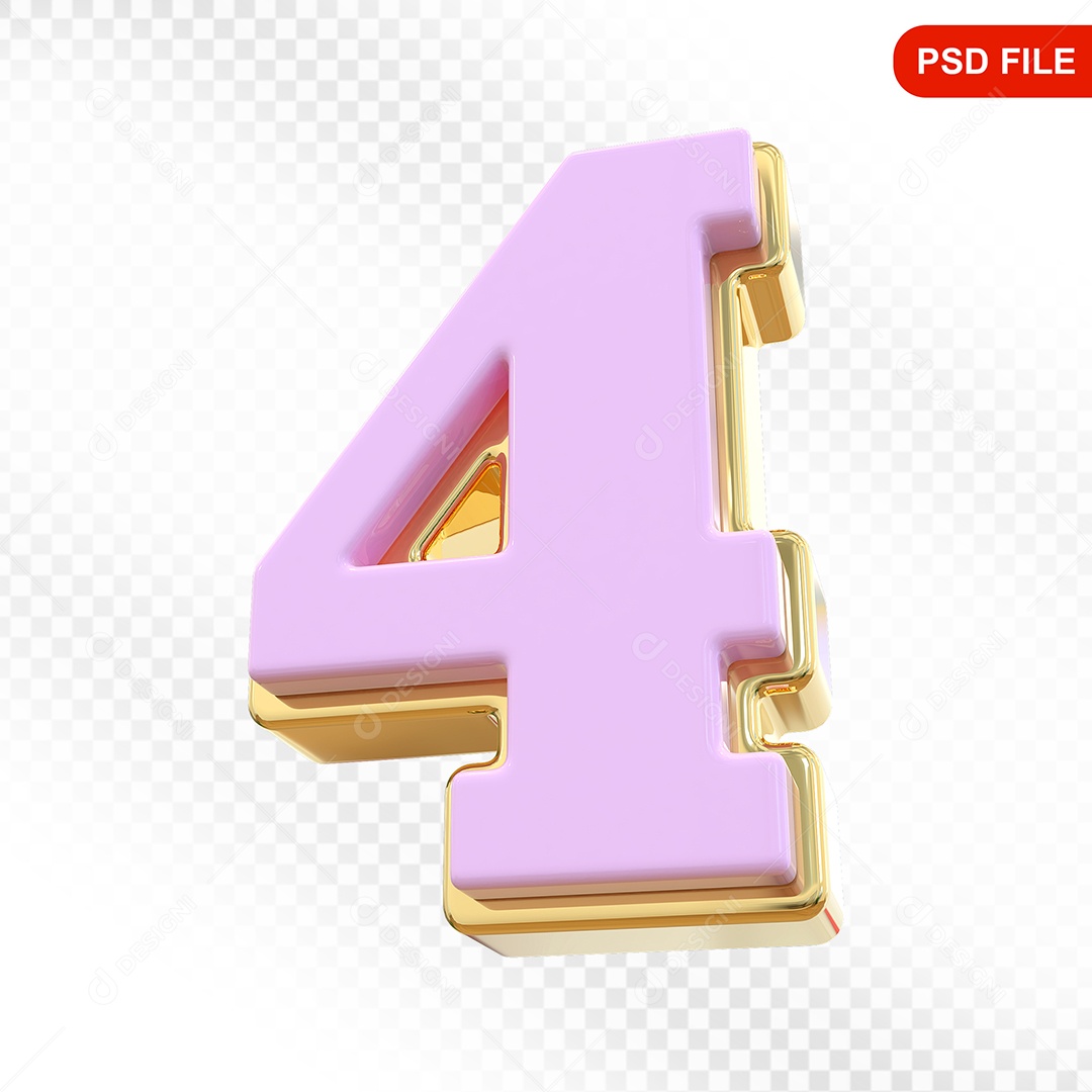 Número 4 Colorido Elemento 3D Para Composição PSD