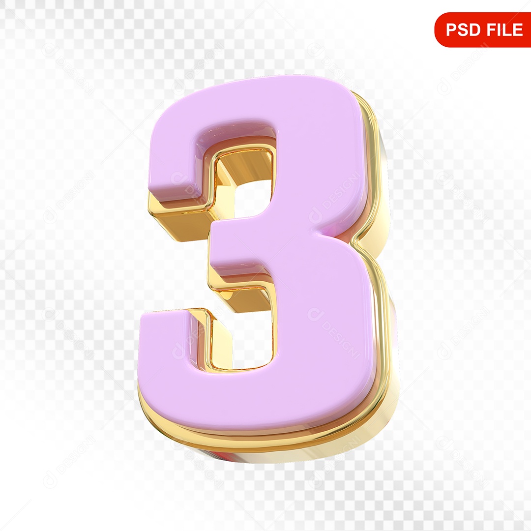 Número 3 Colorido Elemento 3D Para Composição PSD