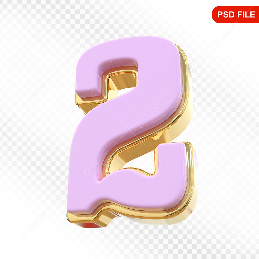 Número 2 Colorido Elemento 3D Para Composição PSD