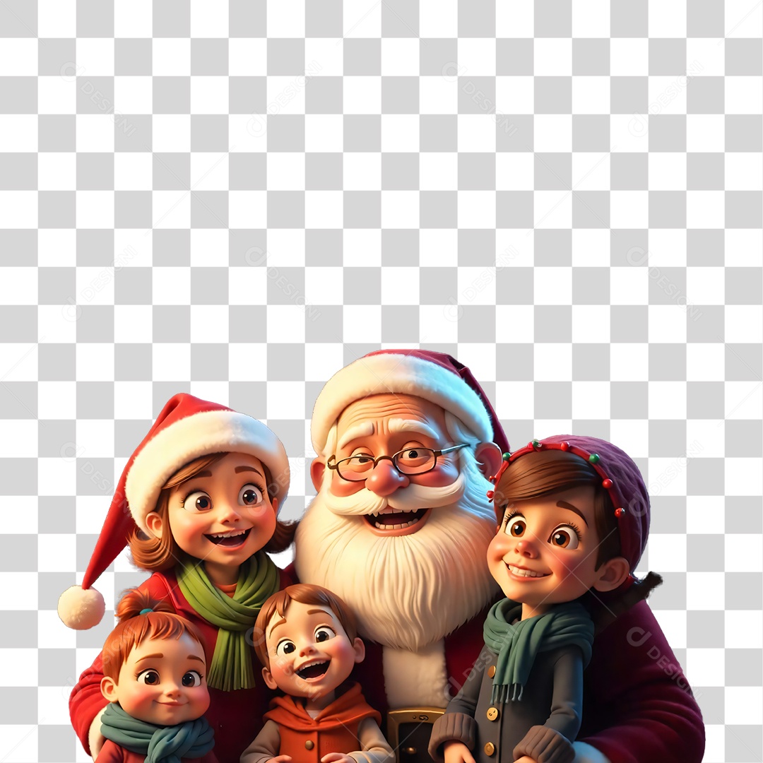Papai Noel com Crianças PNG Transparente