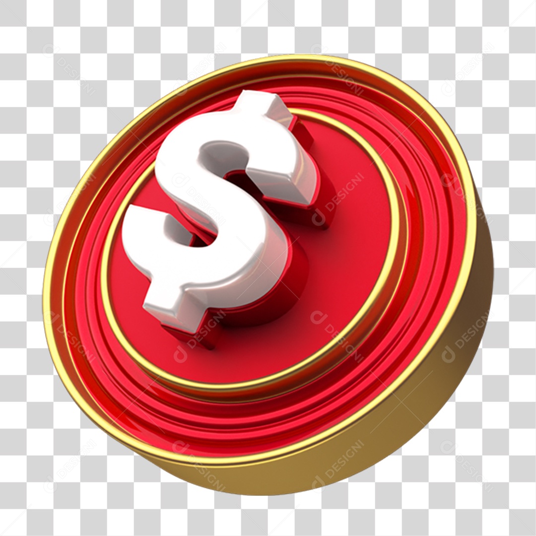 Elemento 3D Placa Redonda Cifrão PNG Transparente