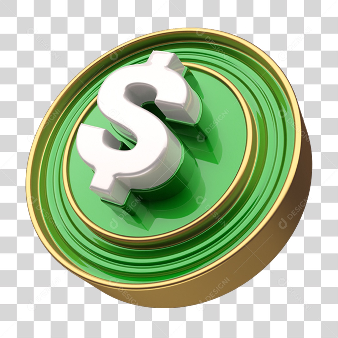 Elemento 3D Placa Redonda Cifrão PNG Transparente