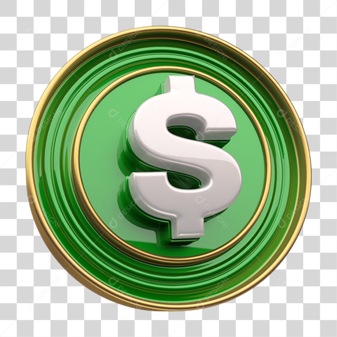 Elemento 3D Placa Redonda Cifrão PNG Transparente