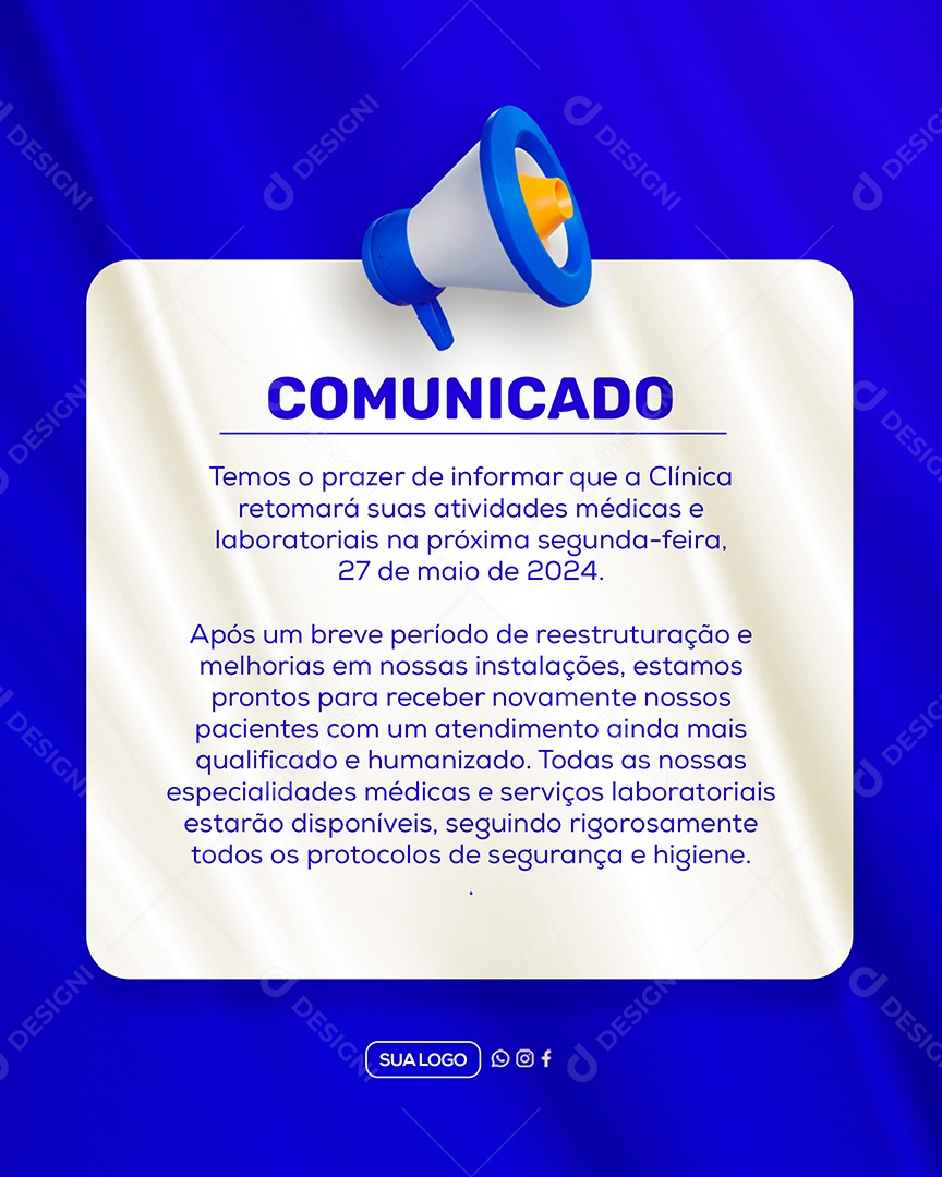 Comunicado Importante Clinica Social Media PSD Editável