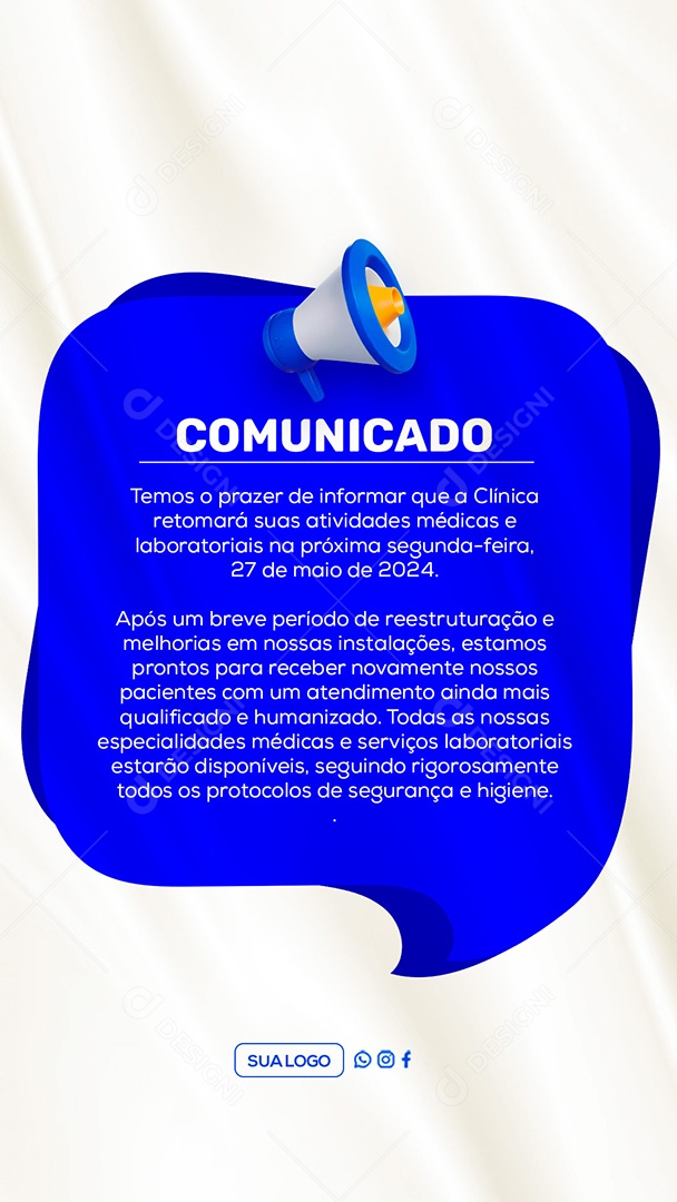 Story Comunicado Importante Clinica Azul Social Media PSD Editável