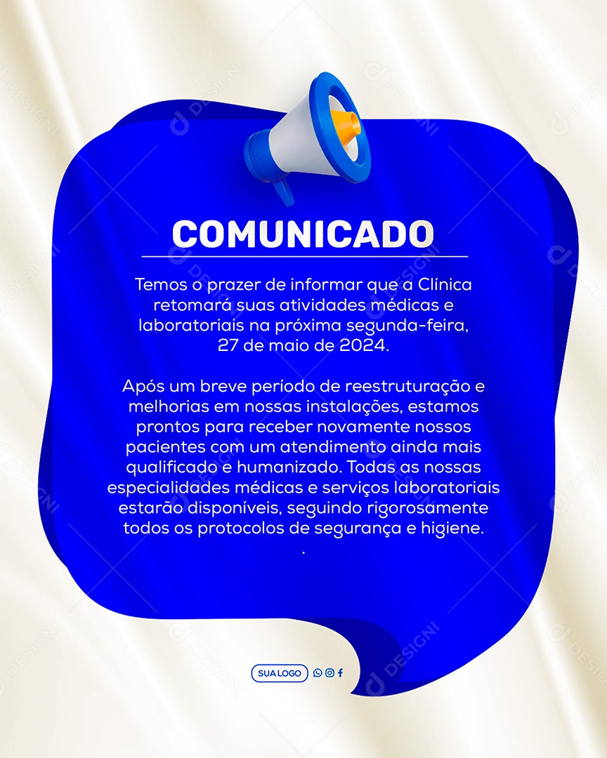 Comunicado Importante Clinica Azul Social Media PSD Editável