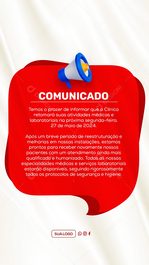 Story Comunicado Importante Clinica Vermelho Social Media PSD Editável