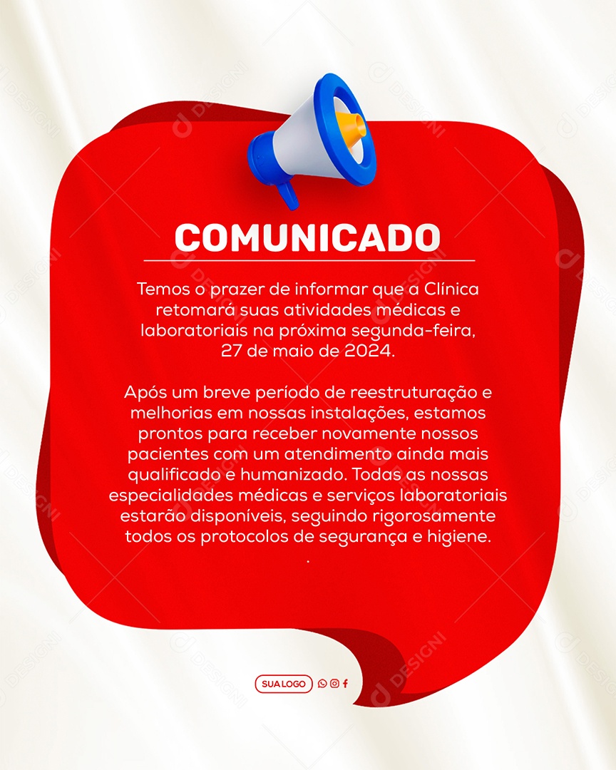 Comunicado Important Clinic Red Social Media PSD Editable